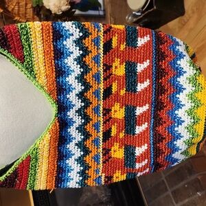 Colorful Crochet Shoulder Bag Barrel Style Purse Crossbody Woven Handmade Zipper